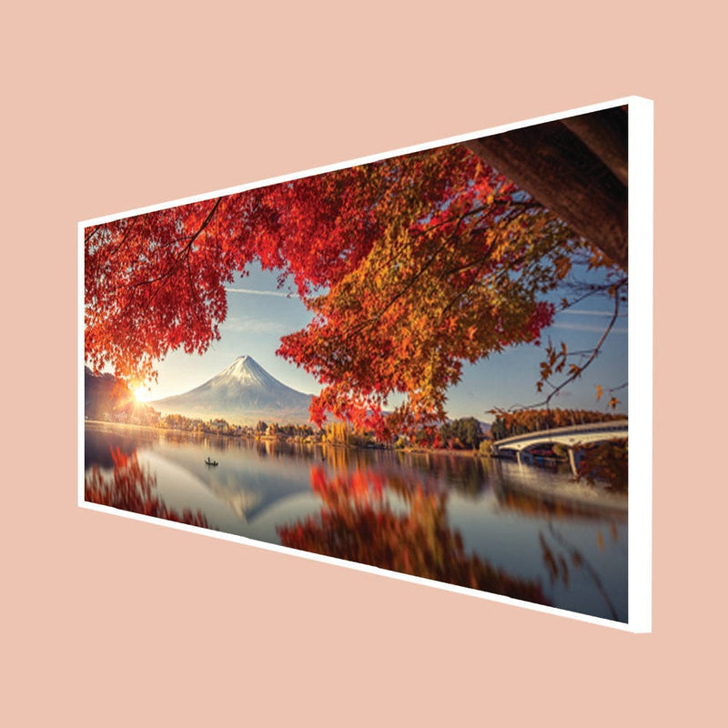 DecorGlance Posters, Prints, & Visual Artwork CANVAS PRINT WHITE FLOATING FRAME / (48x24) Inch / (121x60) Cm Scenery of Autumn Tree Canvas Floating Wall Painting
