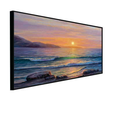 DecorGlance Posters, Prints, & Visual Artwork CANVAS PRINT BLACK FLOATING FRAME / (48x24) Inch / (121x60) Cm Sea Side Sunrise View Canvas Floating wall Painting