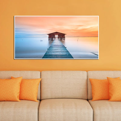 DecorGlance Posters, Prints, & Visual Artwork Seaside Bridge In Sunset Canvas Floating Frame wall Painting