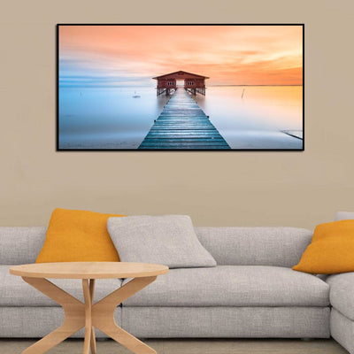 DecorGlance Posters, Prints, & Visual Artwork Seaside Bridge In Sunset Canvas Floating Frame wall Painting