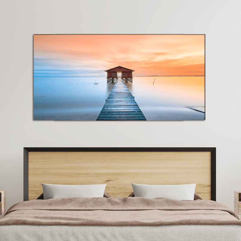 DECORGLANCE Posters, Prints, & Visual Artwork Seaside Bridge In Sunset Canvas Wall Painting