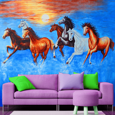 DECORGLANCE Posters, Prints, & Visual Artwork Seven Running Horses Digitally Painting Wallpaper