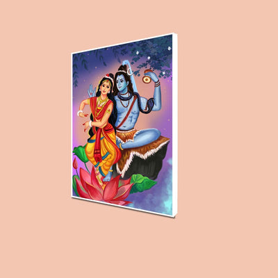 DecorGlance Posters, Prints, & Visual Artwork CANVAS PRINT WHITE FLOATING FRAME / (24x48) Inch / (60x121) Cm Shiv Parvati Dancing View Floating Frame Canvas Wall Painting