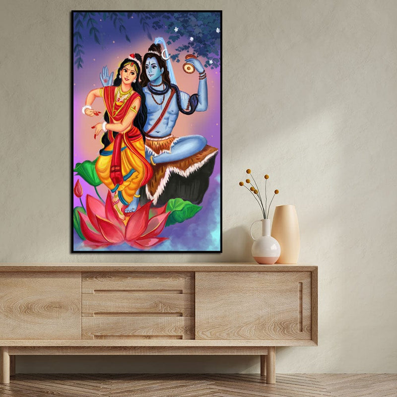 DecorGlance Posters, Prints, & Visual Artwork Shiv Parvati Dancing View Floating Frame Canvas Wall Painting