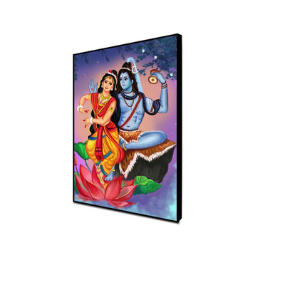 DecorGlance Posters, Prints, & Visual Artwork CANVAS PRINT BLACK FLOATING FRAME / (24x48) Inch / (60x121) Cm Shiv Parvati Dancing View Floating Frame Canvas Wall Painting