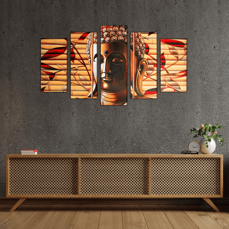DECORGLANCE Posters, Prints, & Visual Artwork Spiritual Buddha Wood Framed Canvas Wall Painting- With 5 Frames