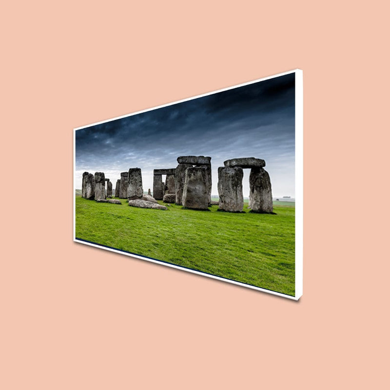 DecorGlance Posters, Prints, & Visual Artwork CANVAS PRINT WHITE FLOATING FRAME / (48x24) Inch / 121x60) Cm Stonehenge in Wiltshire Canvas Floating Frame Wall Painting