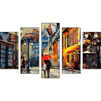 DECORGLANCE Posters, Prints, & Visual Artwork Street View Canvas Wall Painting- With 5 Frames