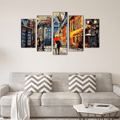 DECORGLANCE Posters, Prints, & Visual Artwork Street View Canvas Wall Painting- With 5 Frames