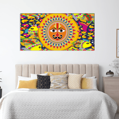 DECORGLANCE Posters, Prints, & Visual Artwork Sun In Madhubani Pattern Canvas Wall Painting
