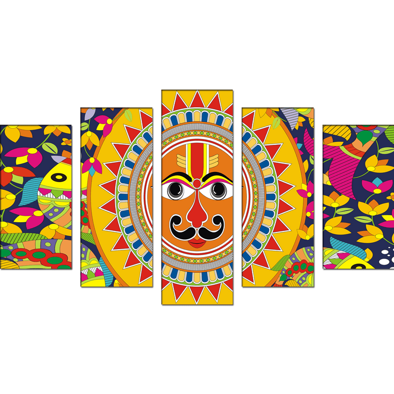 DECORGLANCE Posters, Prints, & Visual Artwork Sun In Madhubani Pattern Canvas Wall Painting- With 5 Frames