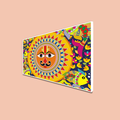 DecorGlance Posters, Prints, & Visual Artwork CANVAS PRINT WHITE FLOATING FRAME / (48x24) Inch / (121x60) Cm Sun In Madhubani Pattern Floating Frame Canvas Wall Painting