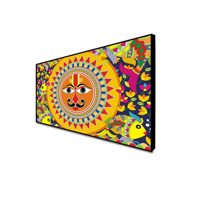 DecorGlance Posters, Prints, & Visual Artwork CANVAS PRINT BLACK FLOATING FRAME / (48x24) Inch / (121x60) Cm Sun In Madhubani Pattern Floating Frame Canvas Wall Painting