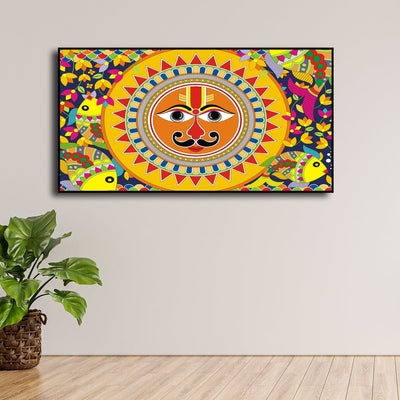 DecorGlance Posters, Prints, & Visual Artwork Sun In Madhubani Pattern Floating Frame Canvas Wall Painting