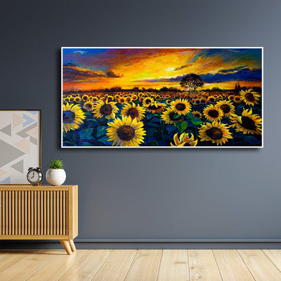 DecorGlance Posters, Prints, & Visual Artwork Sunflower Garden Abstract Floating Frame Canvas Wall Painting