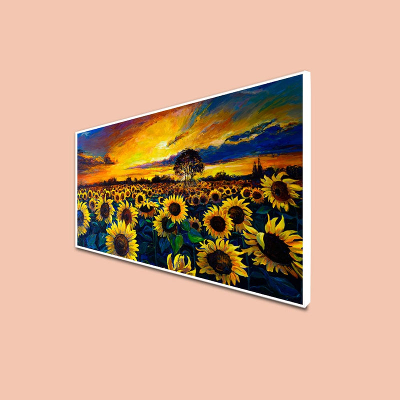 DecorGlance Posters, Prints, & Visual Artwork CANVAS PRINT WHITE FLOATING FRAME / (48x24) Inch / (121x60) Cm Sunflower Garden Abstract Floating Frame Canvas Wall Painting