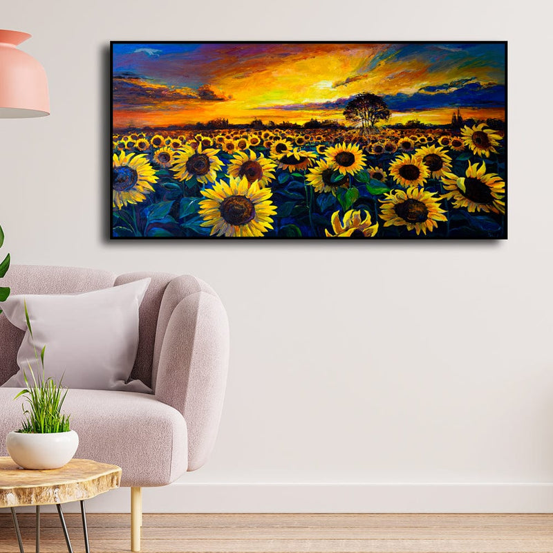 DecorGlance Posters, Prints, & Visual Artwork Sunflower Garden Abstract Floating Frame Canvas Wall Painting