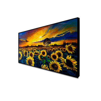 DecorGlance Posters, Prints, & Visual Artwork CANVAS PRINT BLACK FLOATING FRAME / (48x24) Inch / (121x60) Cm Sunflower Garden Abstract Floating Frame Canvas Wall Painting