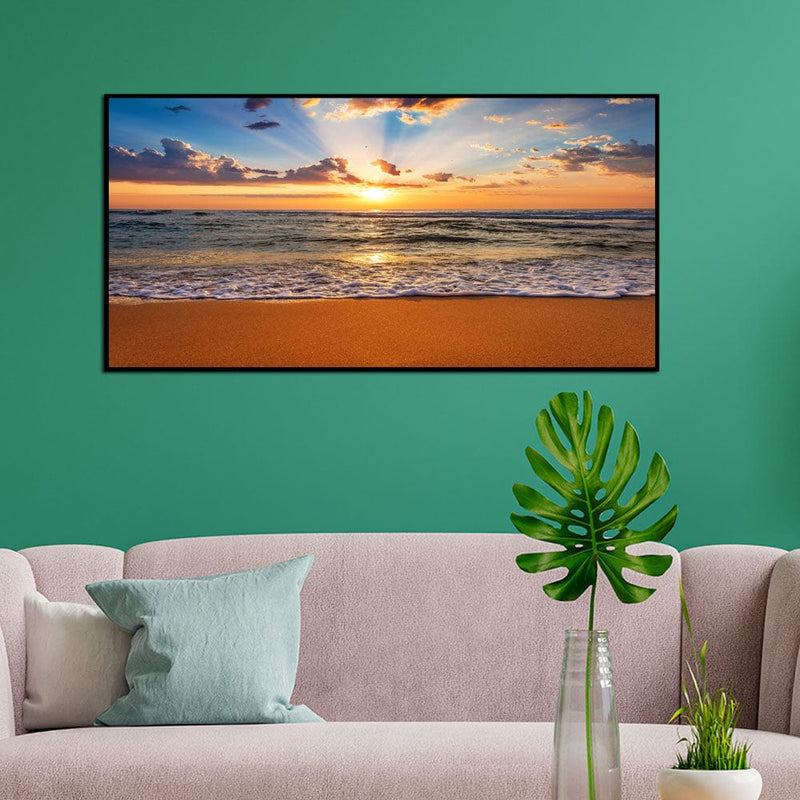 DecorGlance Posters, Prints, & Visual Artwork Sunrise Ocean Beach Canvas Floating Frame Painting