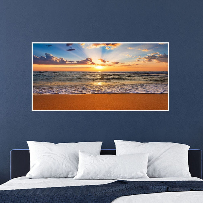 DecorGlance Posters, Prints, & Visual Artwork Sunrise Ocean Beach Canvas Floating Frame Painting