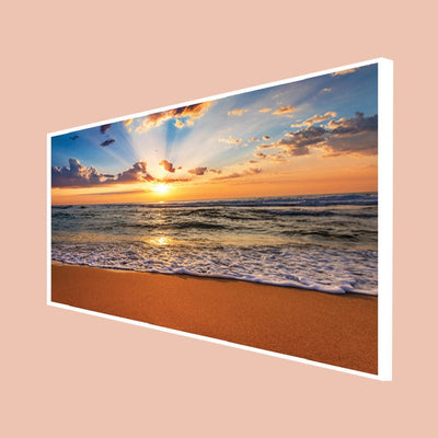 DecorGlance Posters, Prints, & Visual Artwork CANVAS PRINT WHITE FLOATING FRAME / (24 X 48) Inch / (60 X 121) Cm Sunrise Ocean Beach Canvas Floating Frame Painting