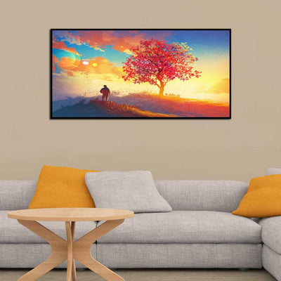 DecorGlance Posters, Prints, & Visual Artwork Sunrise Tree Scenery Canvas Floating Frame Wall Painting