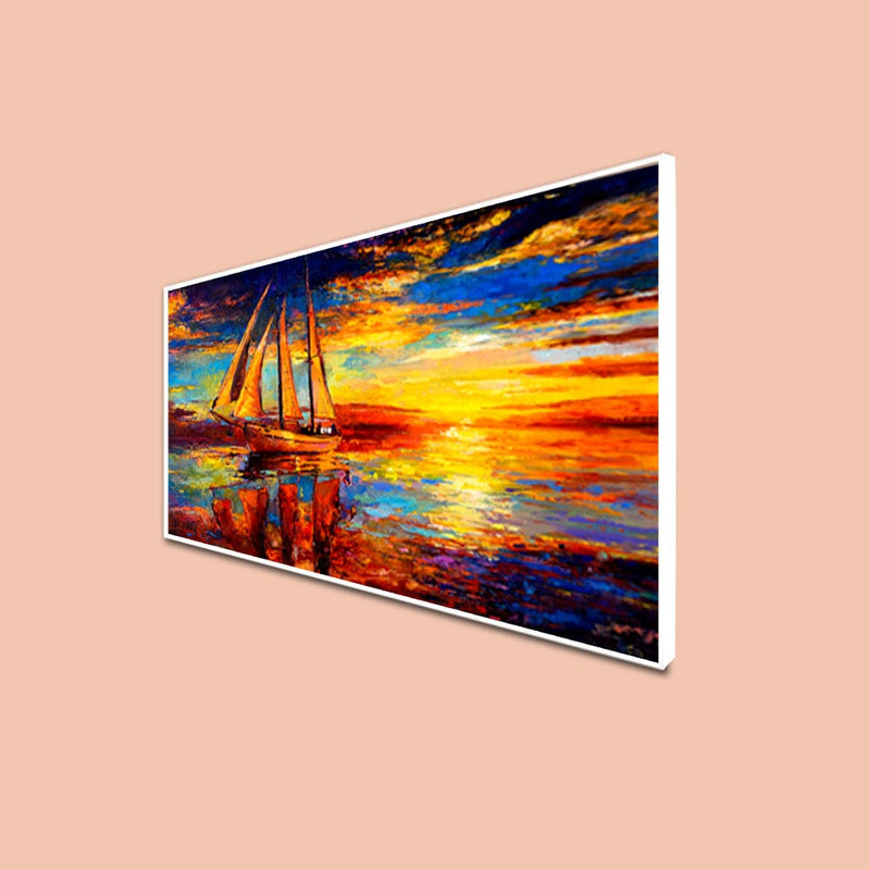 DecorGlance Posters, Prints, & Visual Artwork CANVAS PRINT WHITE FLOATING FRAME / (48x24) Inch / (121x60) Cm Sunset Abstract Canvas Floating Frame Wall Painting