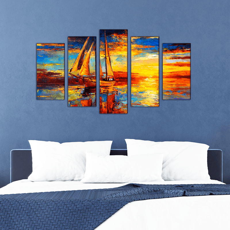 DECORGLANCE Posters, Prints, & Visual Artwork Sunset Abstract Canvas Wall Painting- With 5 Frames