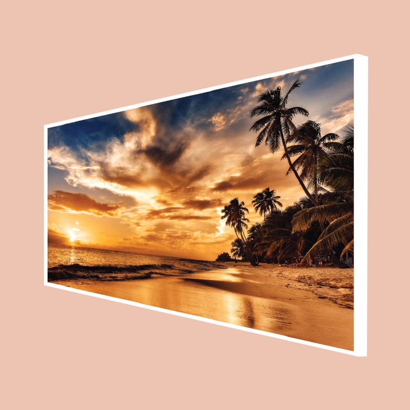 DecorGlance Posters, Prints, & Visual Artwork CANVAS PRINT WHITE FLOATING FRAME / (24 X 48) Inch / (60 X 121) Cm Sunset And Beach Canvas Floating Frame Wall Painting