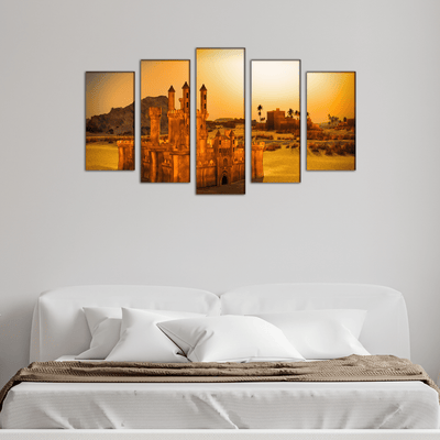 DECORGLANCE Posters, Prints, & Visual Artwork Sunset at Arabic Town Canvas Wall Painting- With 5 Frames