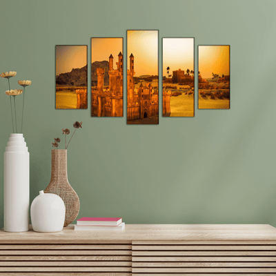 DECORGLANCE Posters, Prints, & Visual Artwork Sunset at Arabic Town Canvas Wall Painting- With 5 Frames