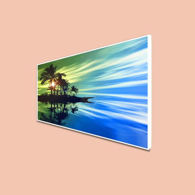 DecorGlance Posters, Prints, & Visual Artwork CANVAS PRINT WHITE FLOATING FRAME / (48x24) Inch / (121x60) Cm Sunset landscape View Floating Frame Canvas Wall Painting