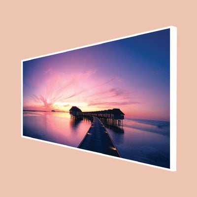 DecorGlance Posters, Prints, & Visual Artwork CANVAS PRINT WHITE FLOATING FRAME / (24 X 48) Inch / (60 X 121) Cm Sunset On Maldives Canvas Floating Frame Wall Painting