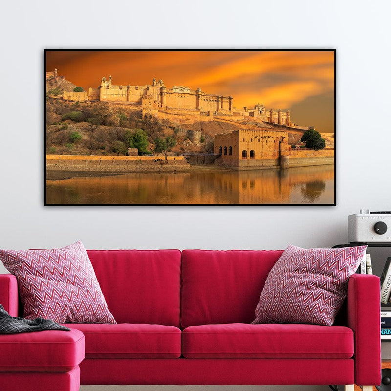 DecorGlance Posters, Prints, & Visual Artwork SunSet River Floating Frame Canvas Wall Painting