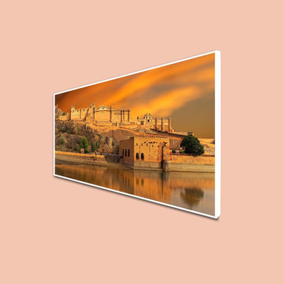 DecorGlance Posters, Prints, & Visual Artwork CANVAS PRINT WHITE FLOATING FRAME / (24 X 48) Inch / (60 X 121) Cm SunSet River Floating Frame Canvas Wall Painting
