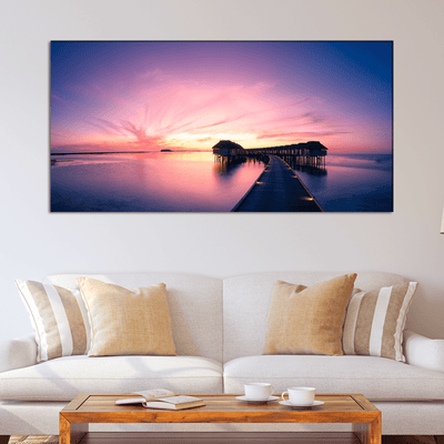 DECORGLANCE Posters, Prints, & Visual Artwork Sunset View Of Sea & Bridge Canvas Wall Painting