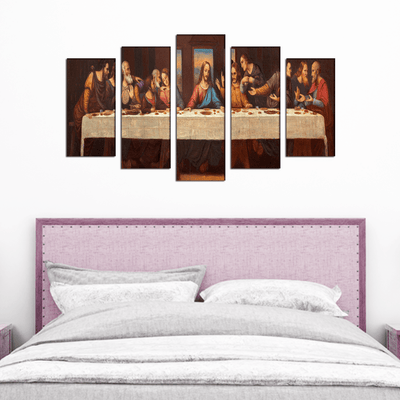 DECORGLANCE Posters, Prints, & Visual Artwork Supper Of Jesus Canvas Wall Painting- With 5 Frames