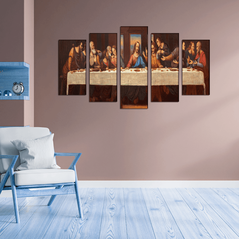 DECORGLANCE Posters, Prints, & Visual Artwork Supper Of Jesus Canvas Wall Painting- With 5 Frames
