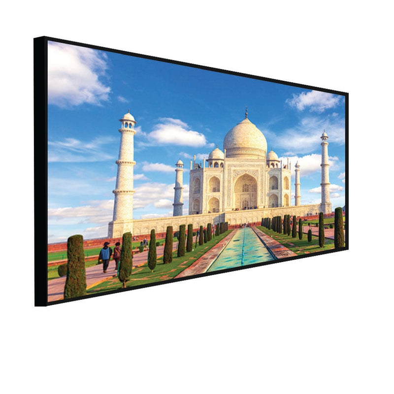 DecorGlance Posters, Prints, & Visual Artwork CANVAS PRINT BLACK FLOATING FRAME / (48x24) Inch / (121x60) Cm Taj Mahal Monument Canvas Floating Frame Wall Painting
