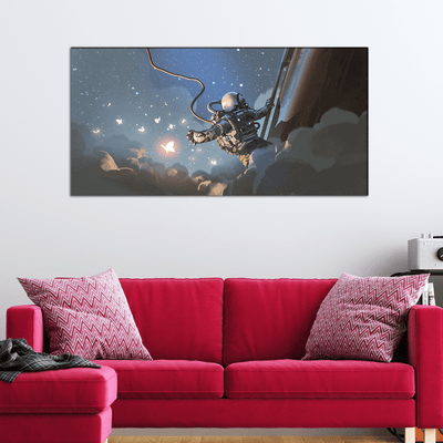 DECORGLANCE Posters, Prints, & Visual Artwork The Astronaut Catching The Glowing Butterflies Canvas Wall Painting