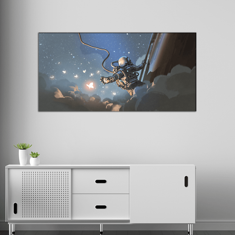 DECORGLANCE Posters, Prints, & Visual Artwork The Astronaut Catching The Glowing Butterflies Canvas Wall Painting