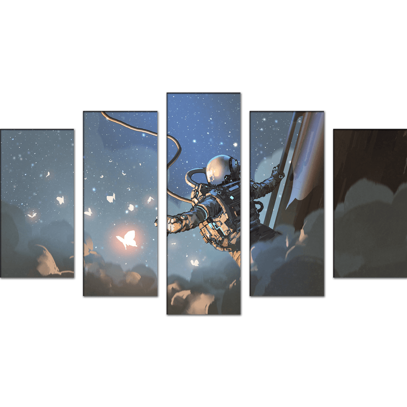 DECORGLANCE Posters, Prints, & Visual Artwork The Astronaut Catching The Glowing Butterflies Canvas Wall Painting- With 5 Frames