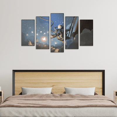 DECORGLANCE Posters, Prints, & Visual Artwork The Astronaut Catching The Glowing Butterflies Canvas Wall Painting- With 5 Frames