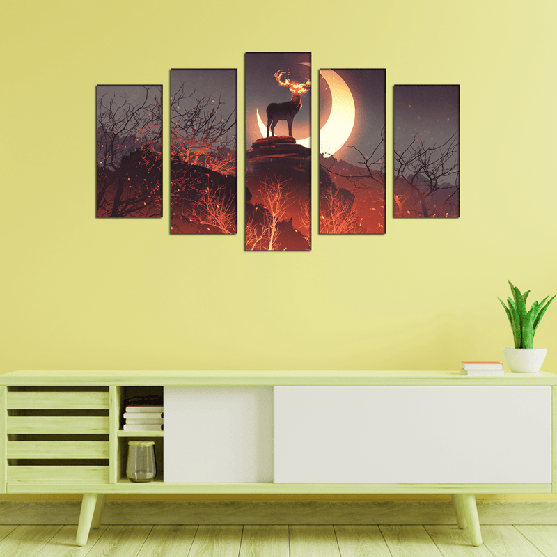 DECORGLANCE Posters, Prints, & Visual Artwork The Deer Standing in Forest Canvas Wall Painting- With 5 Frames