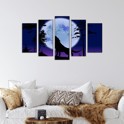 DECORGLANCE Posters, Prints, & Visual Artwork The Wolf Howls At The Night Canvas Wall Painting- With 5 Frames