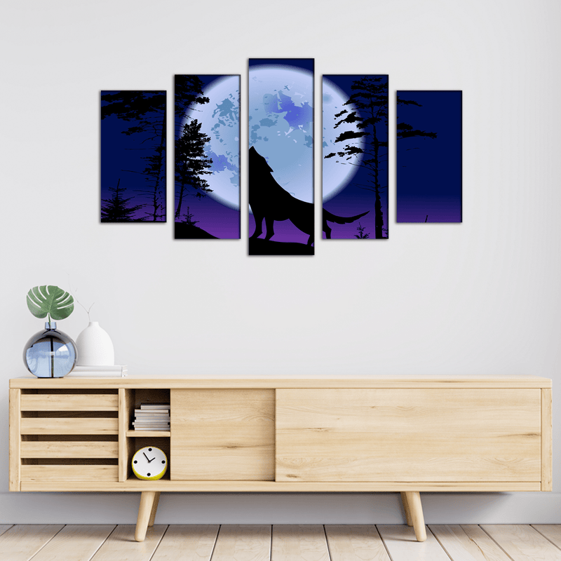 DECORGLANCE Posters, Prints, & Visual Artwork The Wolf Howls At The Night Canvas Wall Painting- With 5 Frames