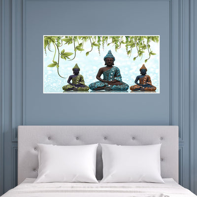 DecorGlance Posters, Prints, & Visual Artwork Three Buddha Statue Canvas Floating Frame Wall Painting