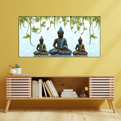 DECORGLANCE Posters, Prints, & Visual Artwork Three Buddha Statue Canvas Wall Painting