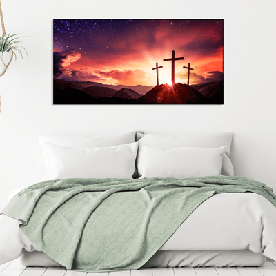DECORGLANCE Posters, Prints, & Visual Artwork Three Cross Christian Canvas Wall Painting