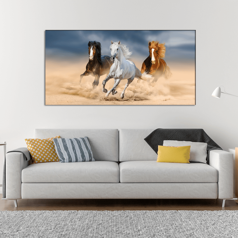 DECORGLANCE Posters, Prints, & Visual Artwork Three Running Horses Canvas Wall Painting